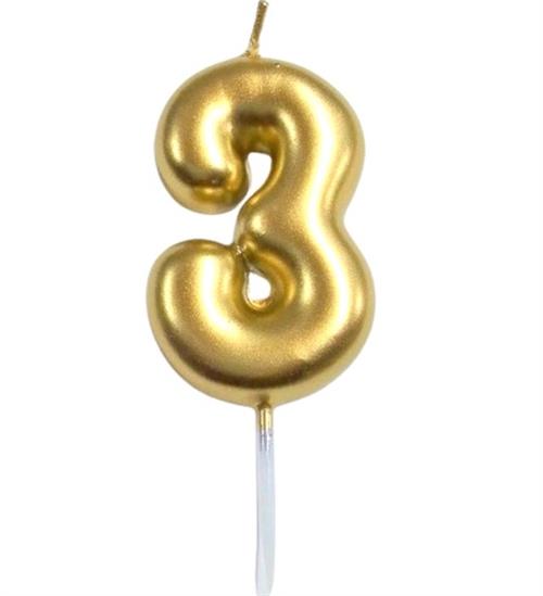 10cm Gold Numerical Birthday Candle Nr.3