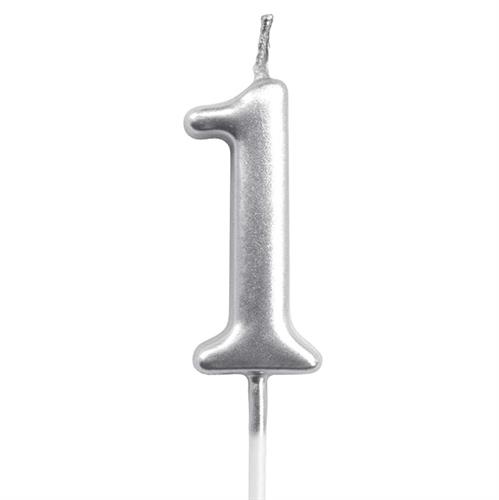 10cm Silver Numerical Birthday Candle Nr1