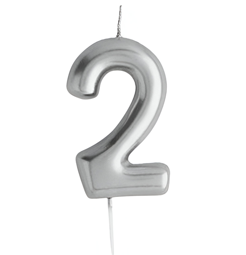 10cm Silver Numerical Birthday Candle Nr.2