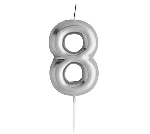 10cm Silver Numerical Birthday Candle Nr.8