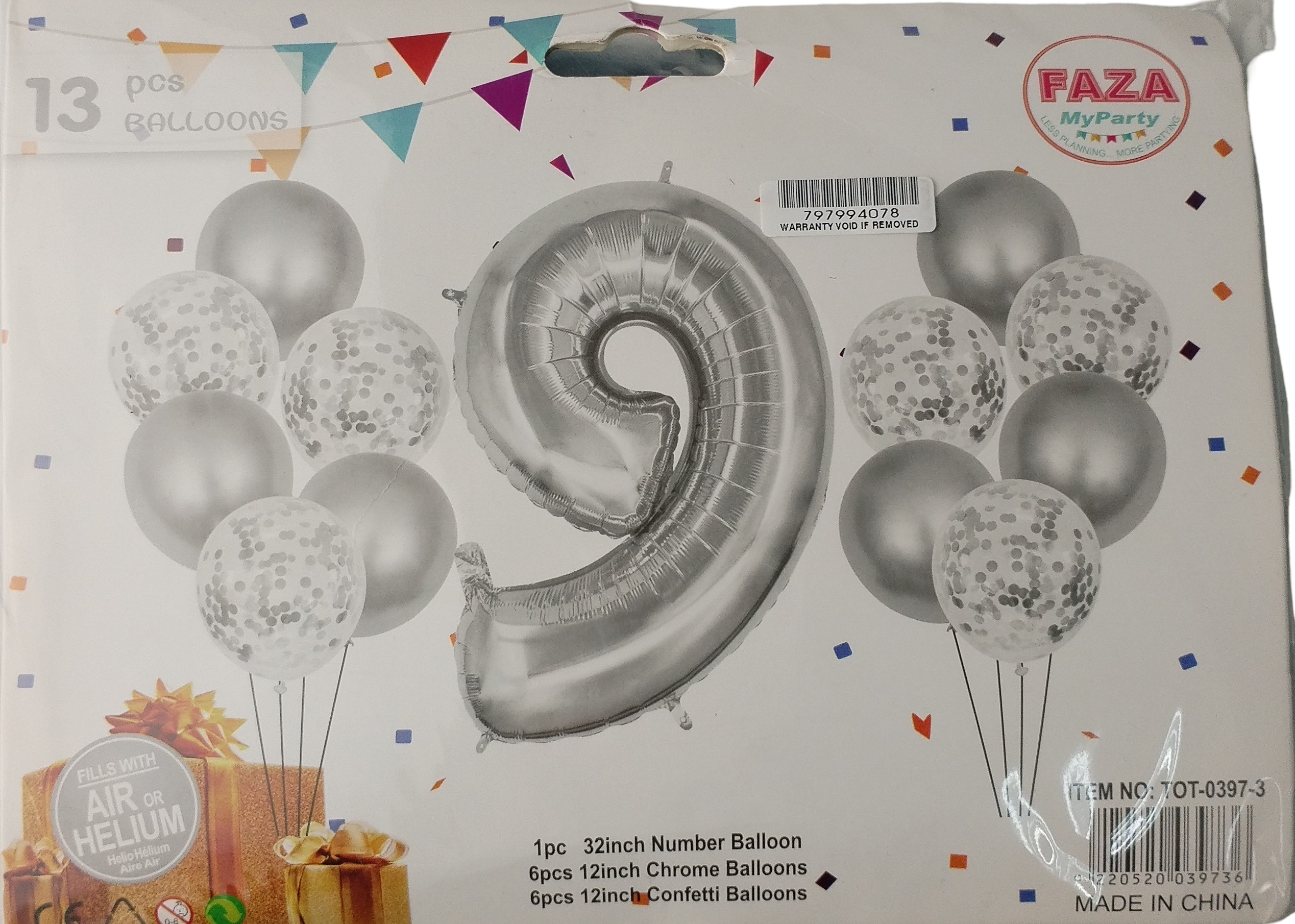 13pc Silver and White Balloon Set Nr 9
