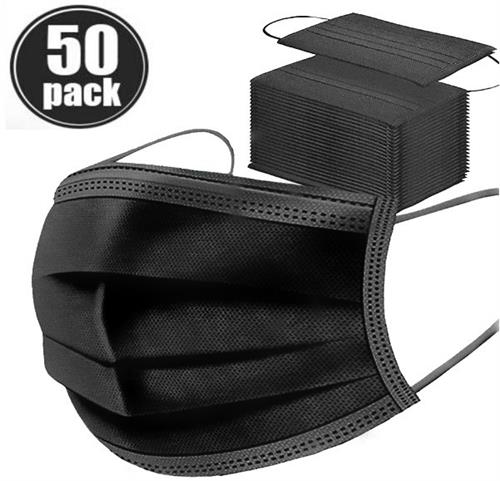 3 Ply Disposable Face Mask with Earloop 50 Per Pack - black