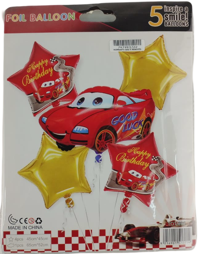 5pc Red Cars Themed Birthday Balloon Set